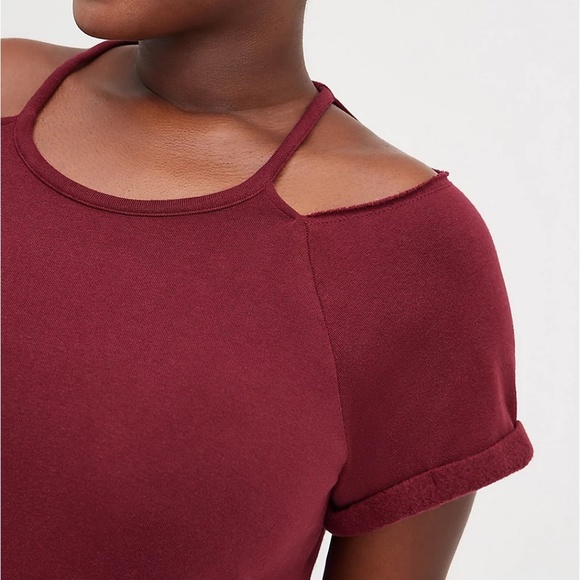 Torrid Dress 3X Burgundy/Wine Cold Shoulder Cut Out Mini Plus Relaxed Lounge New - Picture 4 of 5